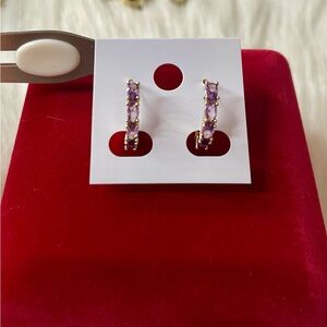 Elegant Purple Cz in a Gold Filled setting Hoop Earrings
